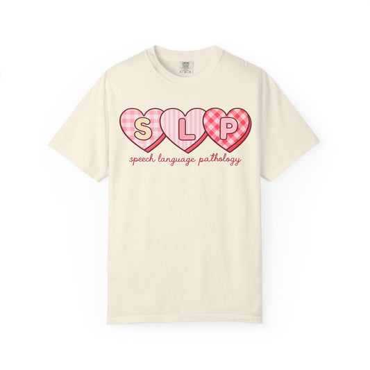 SLP Heart Graphic T-Shirt — Speech Language Pathology Cute Pink Design