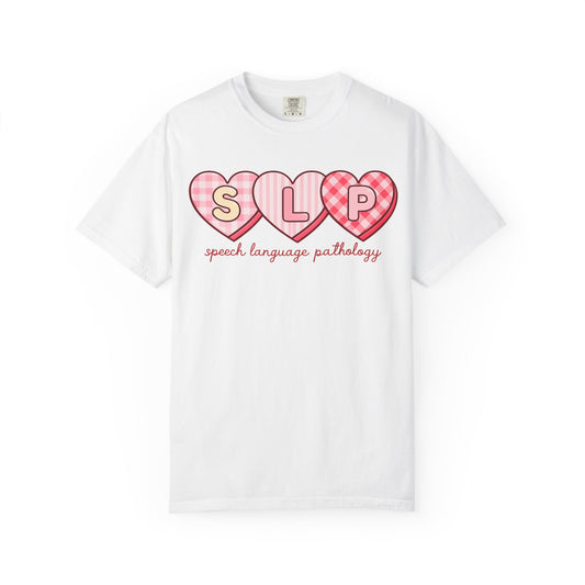 SLP Heart Graphic T-Shirt — Speech Language Pathology Cute Pink Design
